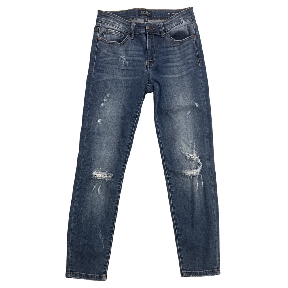 Judy Blue Jeans Womens Size 7/28 Blue Relaxed‎ Fit Distressed Style JB8271DK